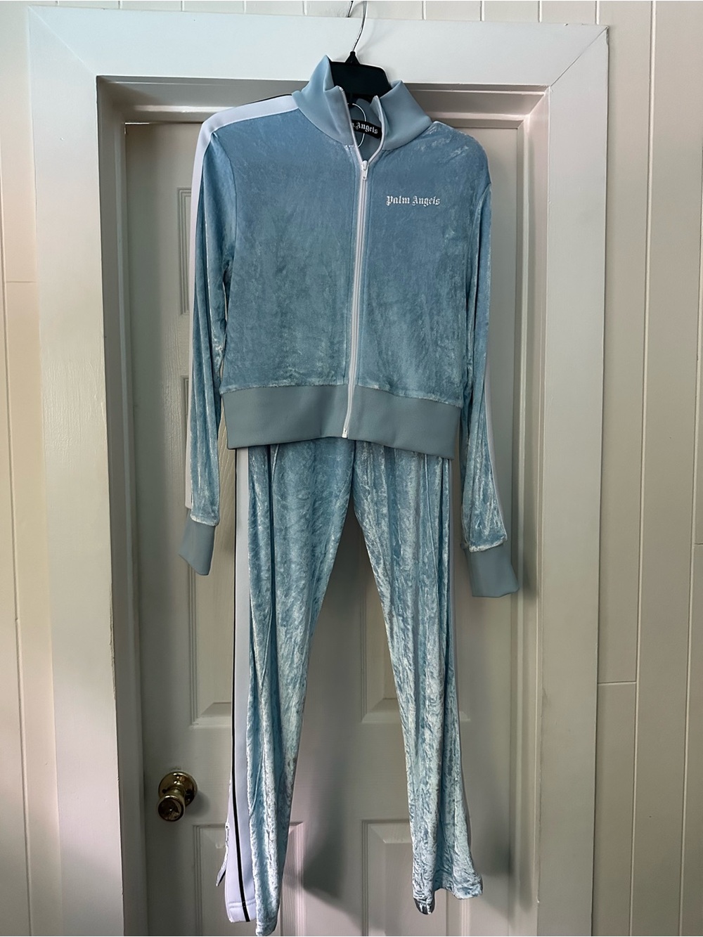 Palm Angels Light Blue Velour Two-Piece Pajama Set